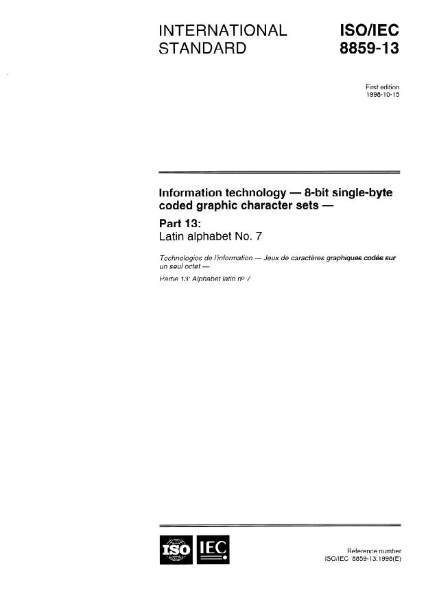 ISO/IEC 8859-13:1998 - Information technology -- 8-bit single-byte coded graphic character sets