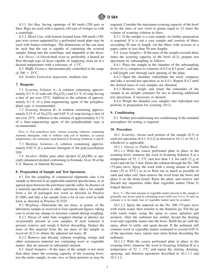 ASTM D584-96 - Standard Test Method for Wool Content of Raw Wool-Laboratory Scale