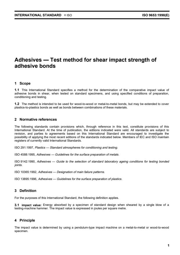 ISO 9653:1998 - Adhesives -- Test method for shear impact strength of adhesive bonds