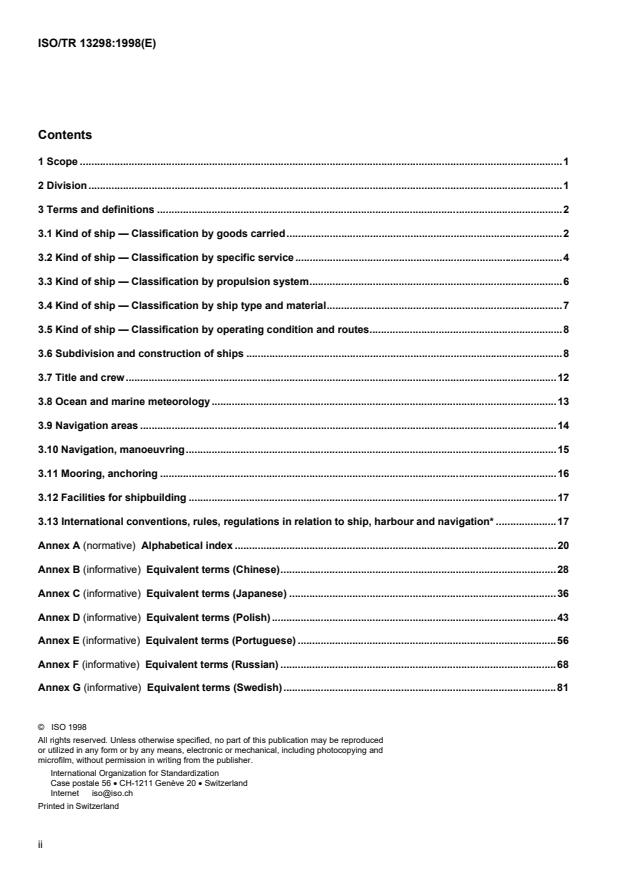ISO/TR 13298:1998 ISO/TR 13298:1998 - Ships and marine technology -- Vocabulary of general terms - Page 2 preview