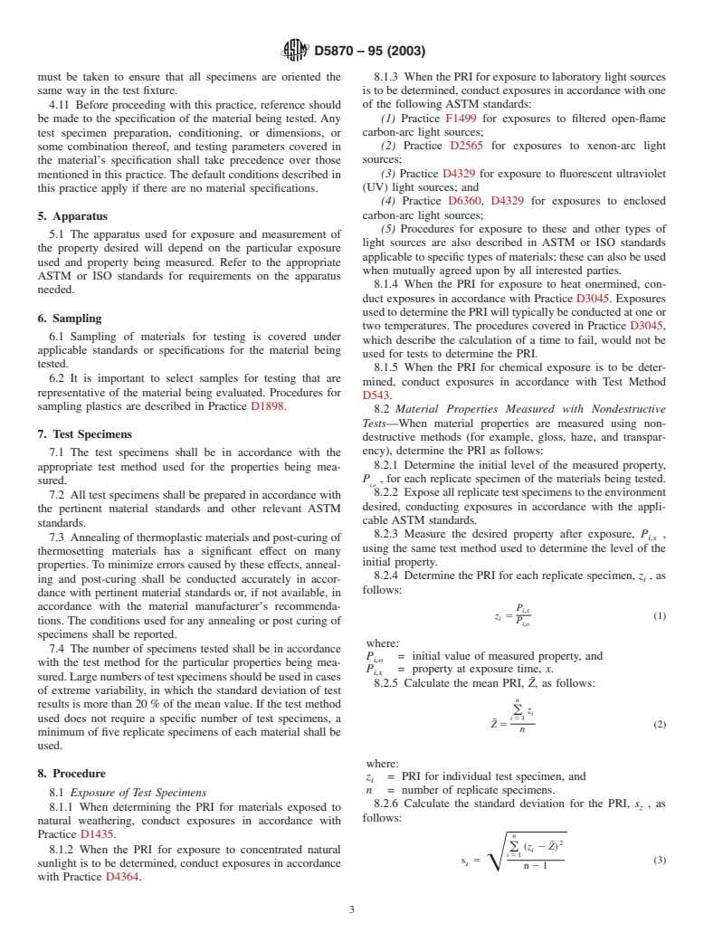 ASTM D5870-95(2003) - Standard Practice for Calculating Property Retention Index of Plastics