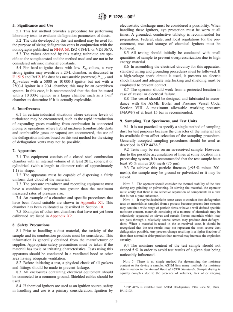 ASTM E1226-00e1 - Standard Test Method for Pressure and Rate of Pressure Rise for Combustible Dusts