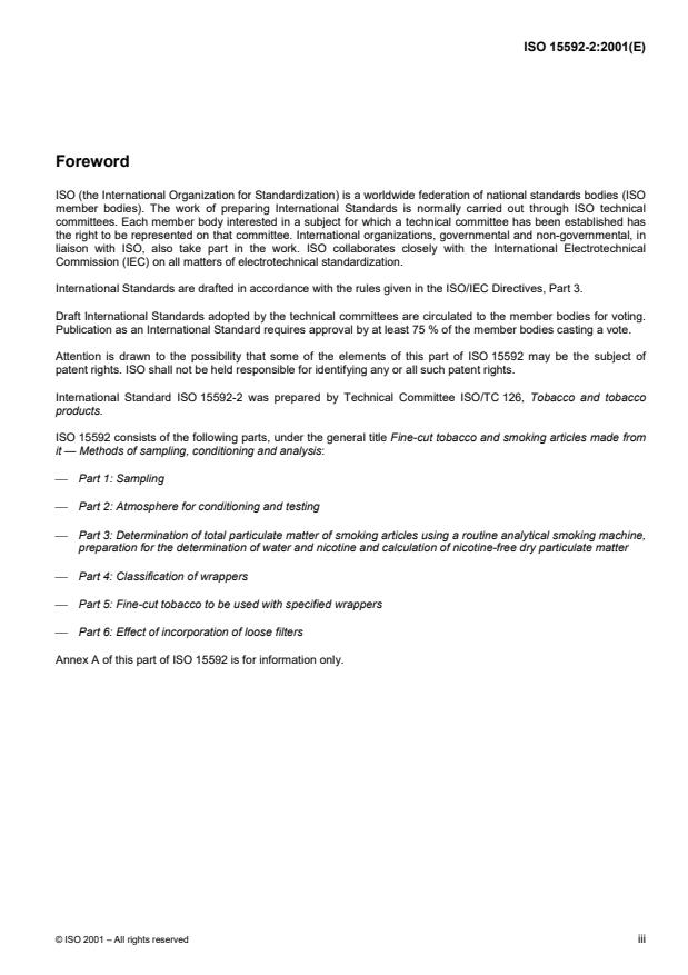 ISO 15592-2:2001 - Fine-cut tobacco and smoking articles made from it -- Methods of sampling, conditioning and analysis