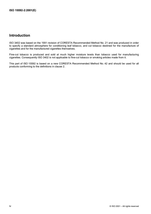 ISO 15592-2:2001 ISO 15592-2:2001 - Fine-cut tobacco and smoking articles made from it -- Methods of sampling, conditioning and analysis - Page 4 preview