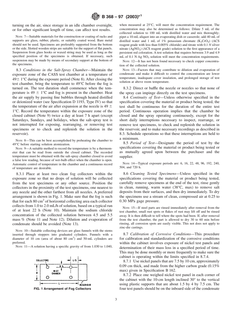 ASTM B368-97(2003)e1 - Standard Method for Copper-Accelerated Acetic Acid-Salt Spray (Fog) Testing (CASS Test)