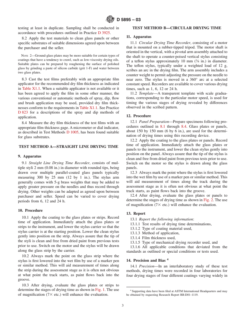 ASTM D5895-03 - Standard Test Methods for Evaluating Drying or Curing During Film Formation of Organic Coatings Using Mechanical Recorders