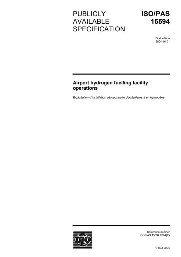 ISO/PAS 15594:2004 - Airport hydrogen fuelling facility operations