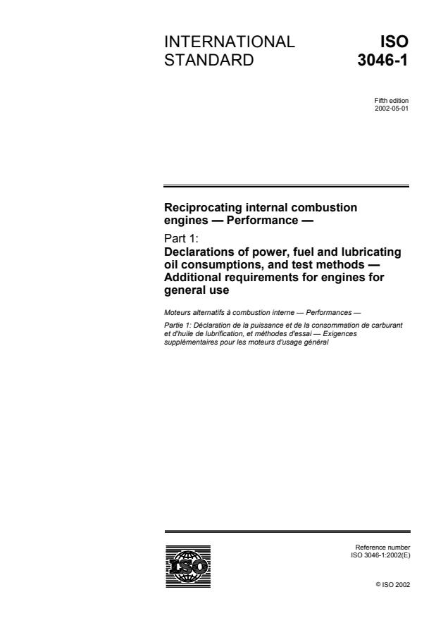 ISO 3046-1:2002 - Reciprocating internal combustion engines -- Performance