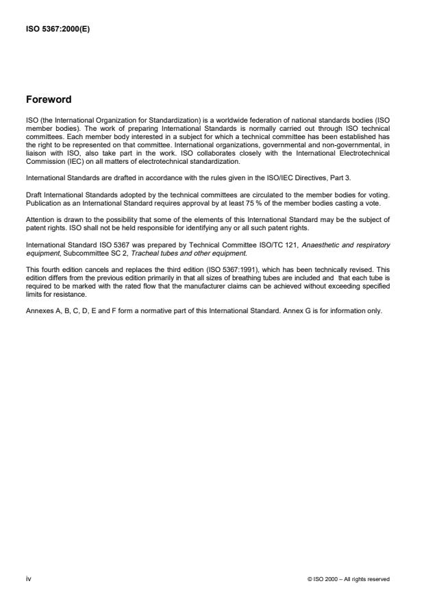 ISO 5367:2000 ISO 5367:2000 - Breathing tubes intended for use with anaesthetic apparatus and ventilators - Page 4 preview