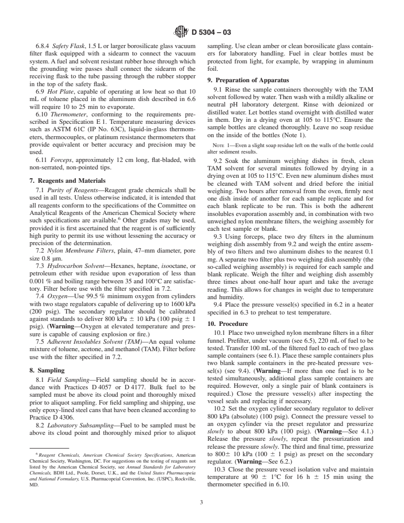 ASTM D5304-03 - Standard Test Method for Assessing Middle Distillate Fuel Storage Stability by Oxygen Overpressure