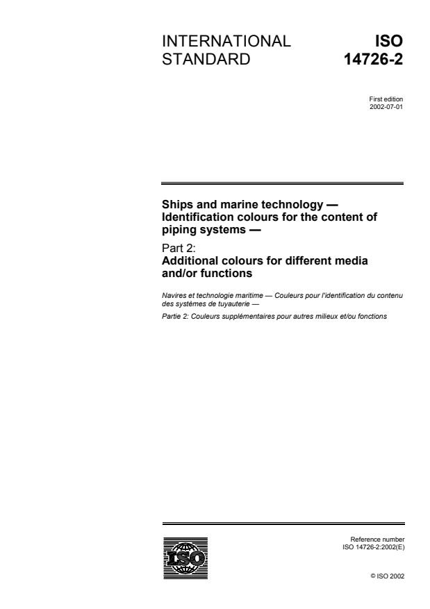 ISO 14726-2:2002 - Ships and marine technology -- Identification colours for the content of piping systems