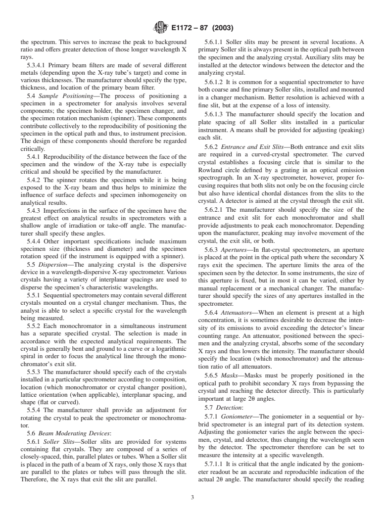 ASTM E1172-87(2003) - Standard Practice for Describing and Specifying a Wavelength-Dispersive X-Ray Spectrometer