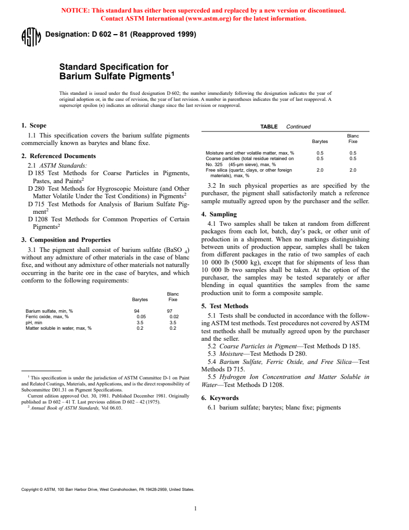 ASTM D602-81(1999) - Standard Specification for Barium Sulfate Pigments