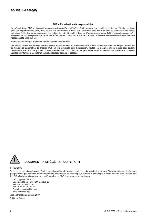 ISO 15614-4:2005 ISO 15614-4:2005 - Descriptif et qualification d'un mode opératoire de soudage pour les matériaux métalliques -- Épreuve de qualification d'un mode opératoire de soudage - Page 2 preview