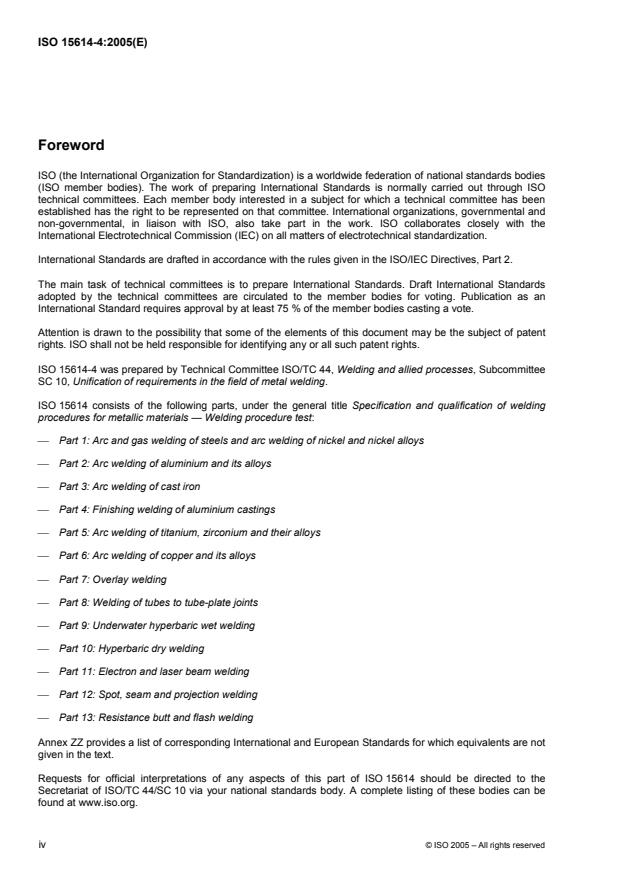 ISO 15614-4:2005 ISO 15614-4:2005 - Specification and qualification of welding procedures for metallic materials -- Welding procedure test - Page 4 preview