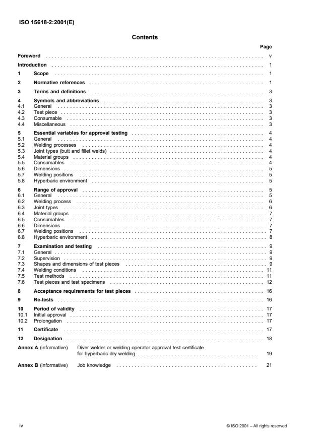 ISO 15618-2:2001 ISO 15618-2:2001 - Qualification testing of welders for underwater welding - Page 4 preview