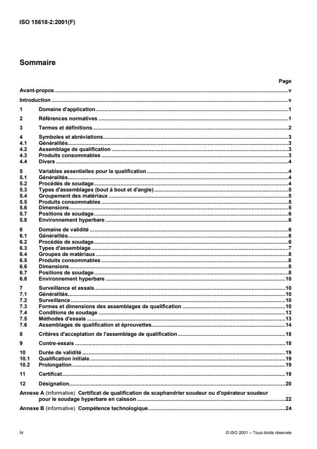 ISO 15618-2:2001 ISO 15618-2:2001 - Epreuve de qualification des soudeurs pour le soudage sous l'eau - Page 4 preview