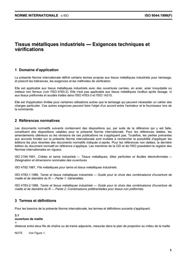 ISO 9044:1999 - Tissus métalliques industriels -- Exigences techniques et vérifications