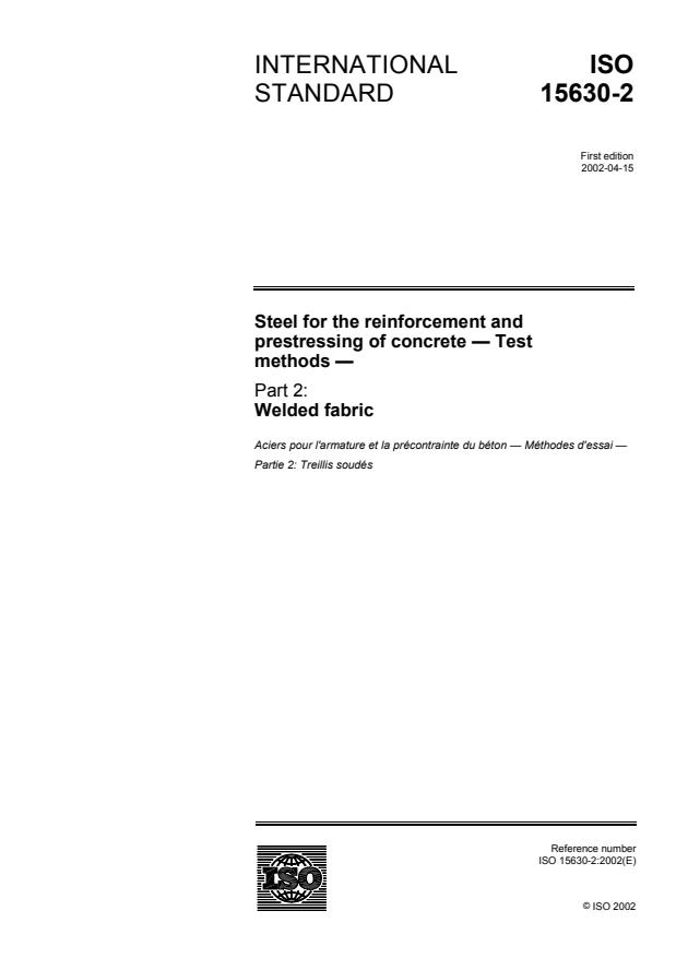 ISO 15630-2:2002 - Steel for the reinforcement and prestressing of concrete -- Test methods