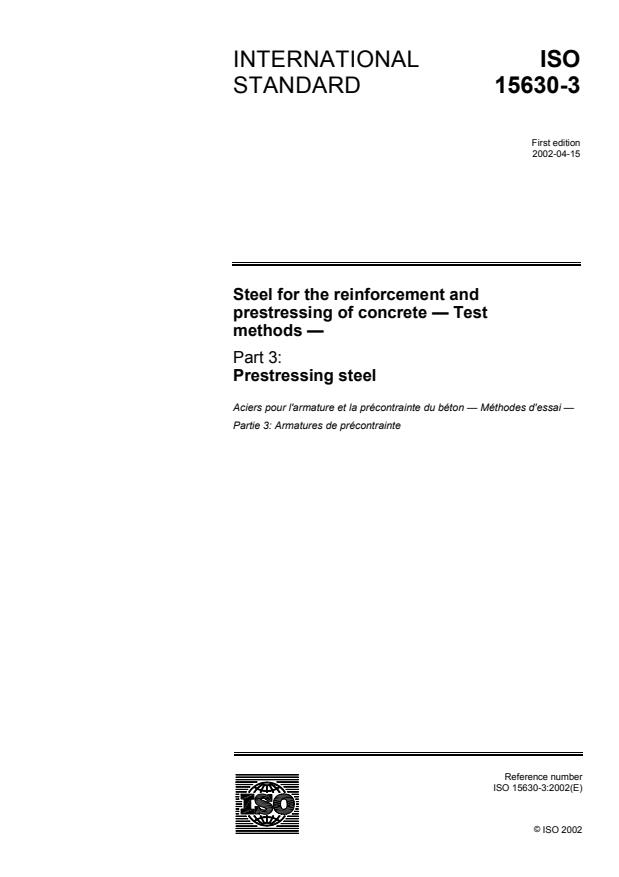 ISO 15630-3:2002 - Steel for the reinforcement and prestressing of concrete -- Test methods