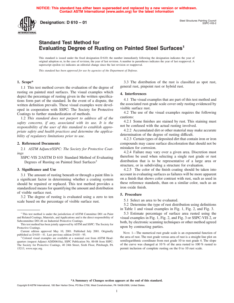 ASTM D610-01 - Standard Test Method for Evaluating Degree of Rusting on Painted Steel Surfaces