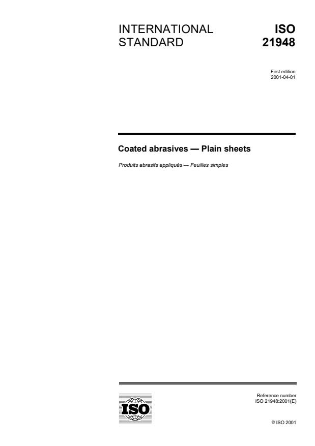 ISO 21948:2001 - Coated abrasives -- Plain sheets