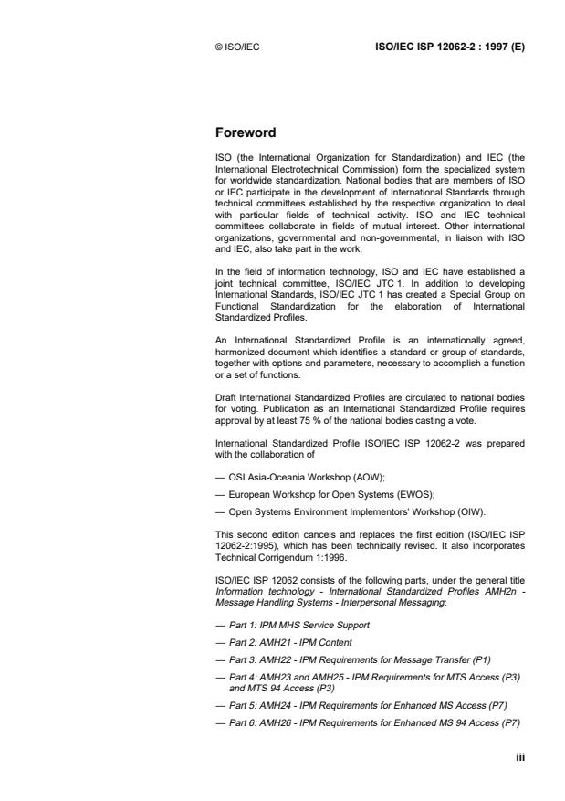 ISO/IEC ISP 12062-2:1997 - Information technology -- International Standardized Profiles AMH2n -- Message Handling Systems -- Interpersonal Messaging