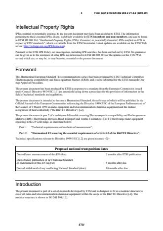 SIST EN 302 288-2 V1.3.2:2009 ETSI EN 302 288-2 V1.3.2 (2008-09) - Electromagnetic compatibility and Radio spectrum Matters (ERM); Short Range Devices; Road Transport and Traffic Telematics (RTTT); Short range radar equipment operating in the 24 GHz range; Part 2: Harmonized EN covering the essential requirements of article 3.2 of the R&TTE Directive - Page 4 preview