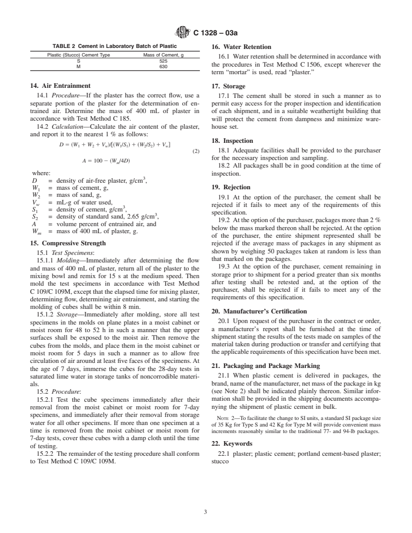 ASTM C1328-03a - Standard Specification for Plastic (Stucco) Cement