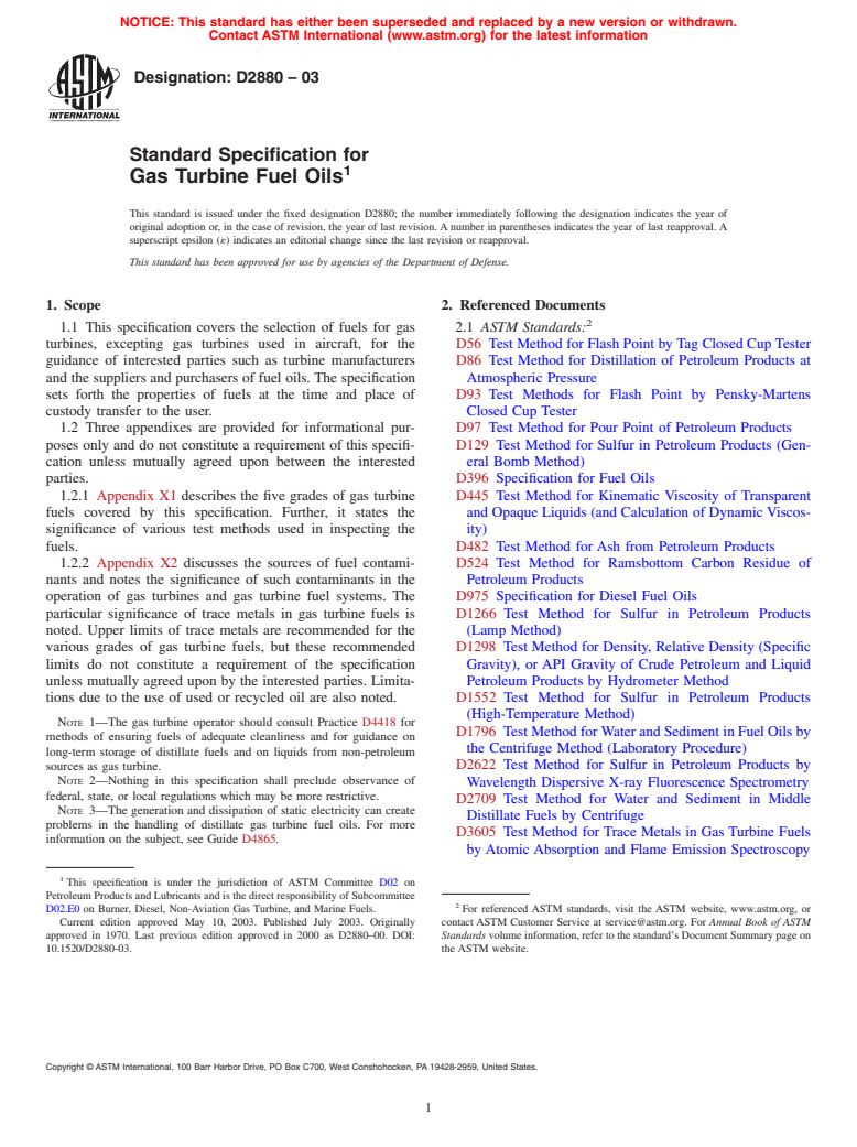 ASTM D2880-03 - Standard Specification for Gas Turbine Fuel Oils