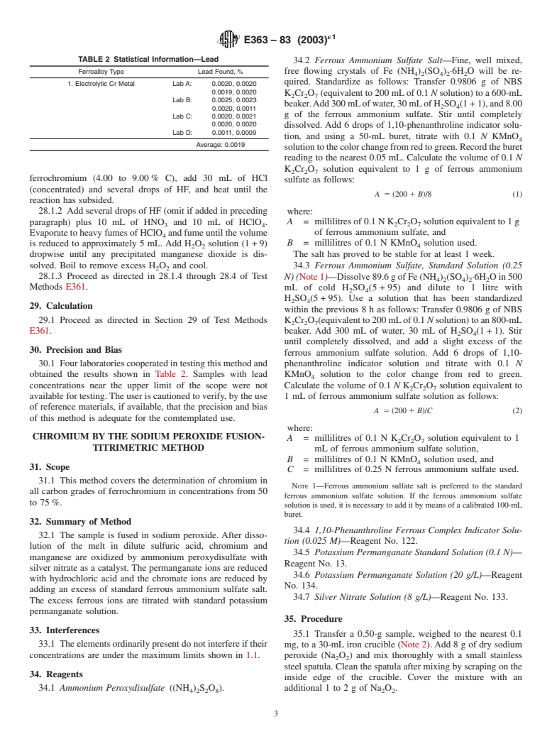 ASTM E363-83(2003)e1 - Standard Test Methods for Chemical Analysis of Chromium and Ferrochromium