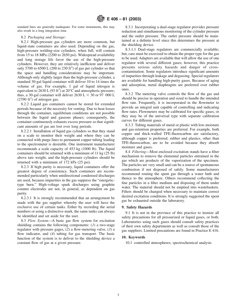 ASTM E406-81(2003) - Standard Practice for Using Controlled Atmospheres in Spectrochemical Analysis