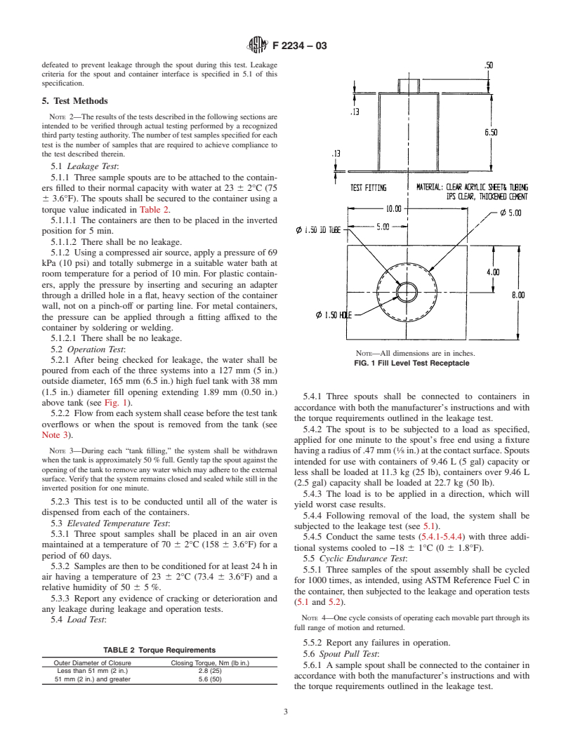 ASTM F2234-03 - Standard Specification for Portable Gasoline and Kerosine Spill Resistant Fueling Systems for Consumer Use