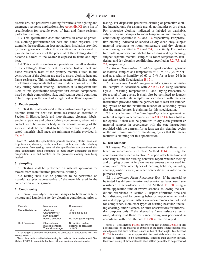 ASTM F2302-03 - Standard Performance Specification for Labeling Protective Clothing as Heat and Flame Resistant