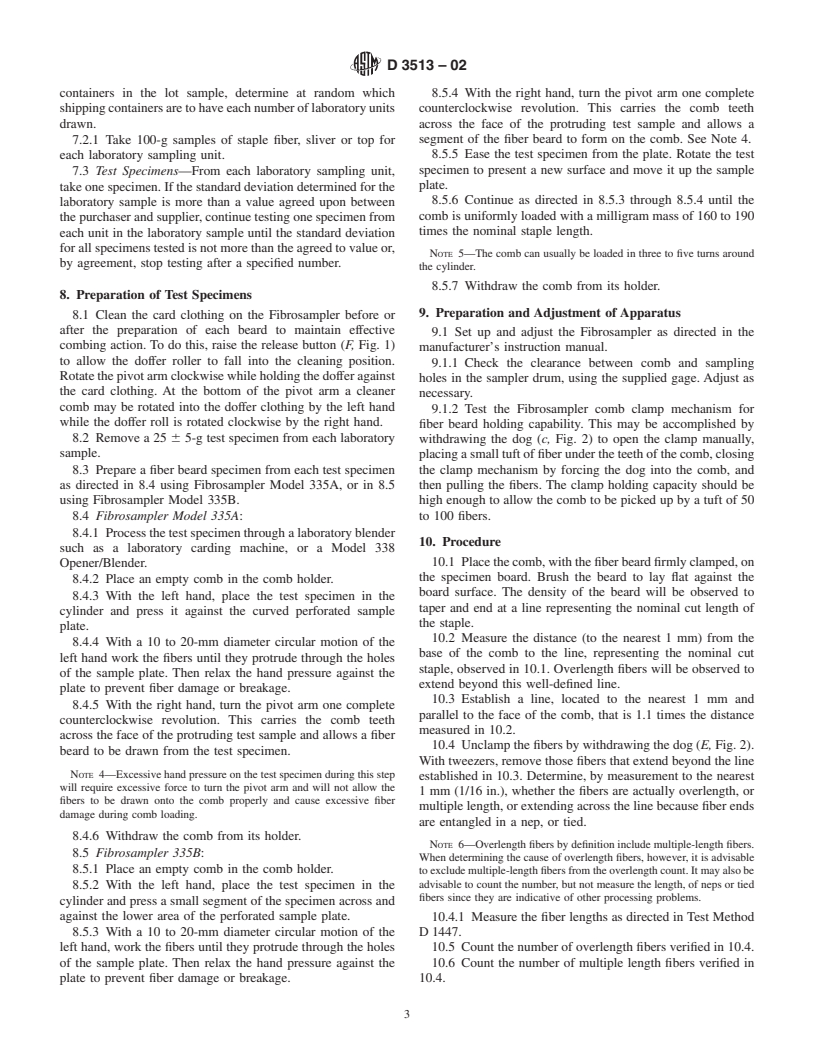 ASTM D3513-02 - Standard Test Method for Overlength Fiber Content of Man-Made Staple Fiber