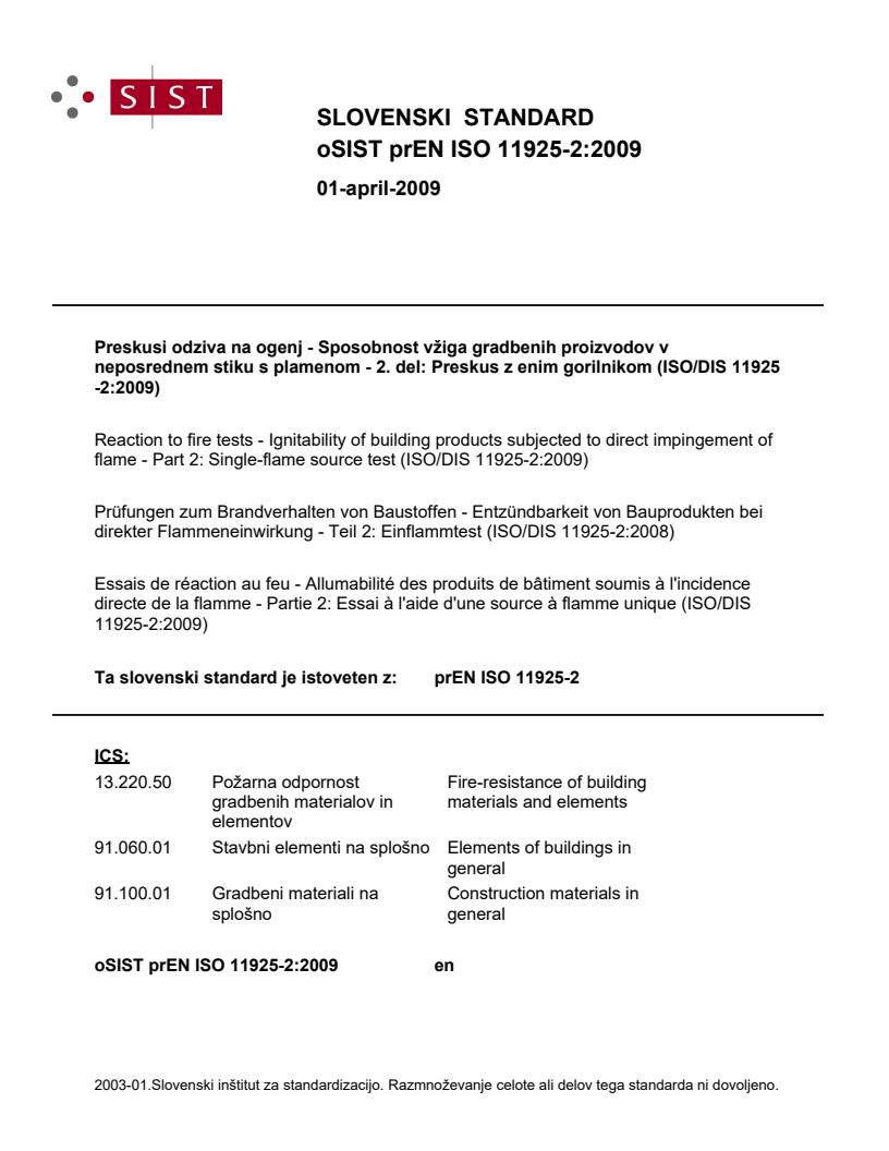 prEN ISO 11925-2:2009
