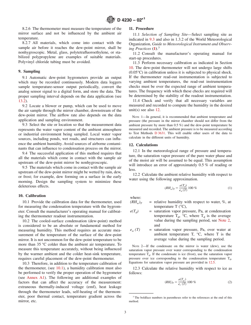 ASTM D4230-02e1 - Standard Test Method of Measuring Humidity with Cooled-Surface Condensation (Dew-Point) Hygrometer