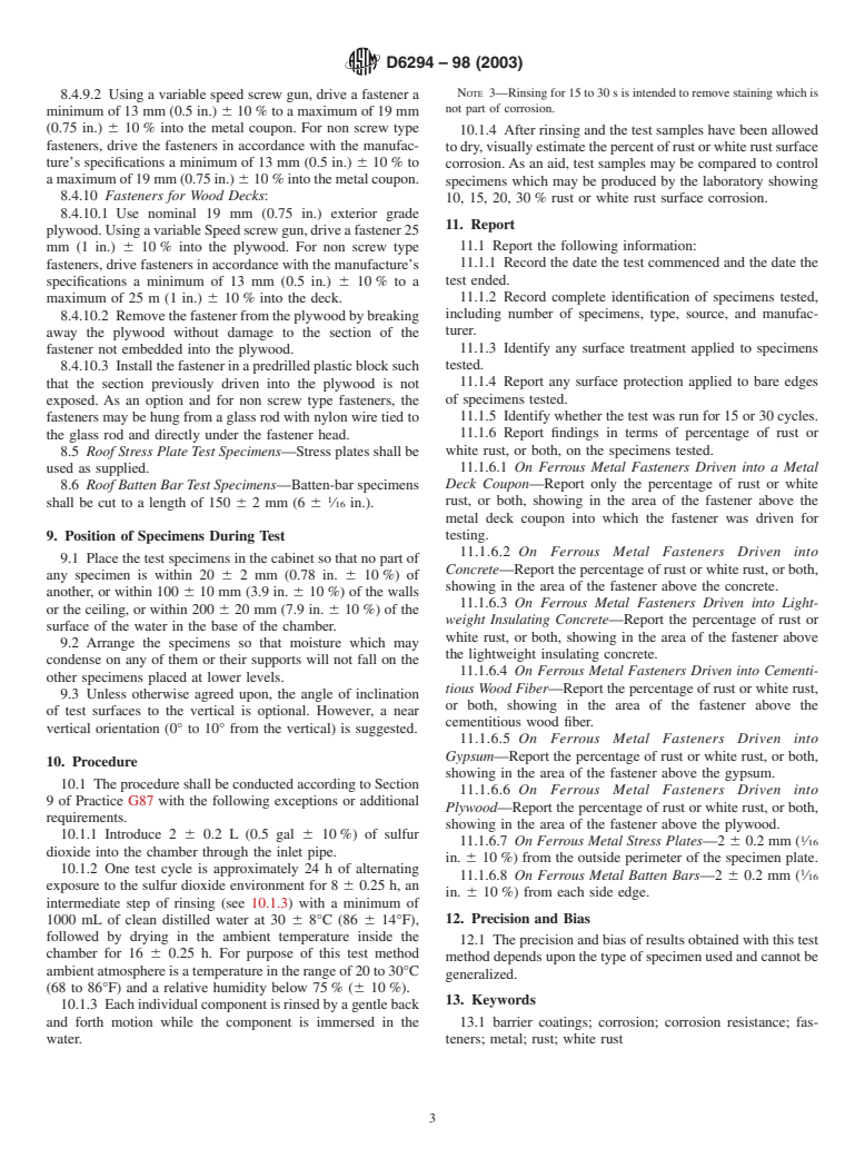 ASTM D6294-98(2003) - Standard Test Method for Corrosion Resistance of Ferrous Metal Fastener Assemblies Used in Roofing and Waterproofing