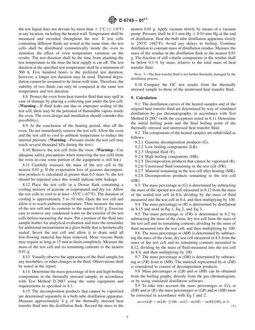 ASTM D6743-01e1 - Standard Test Method for Thermal Stability of Organic Heat Transfer Fluids