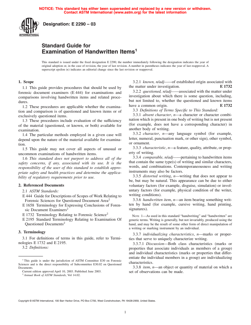 ASTM E2290-03 - Standard Guide for Examination of Handwritten Items