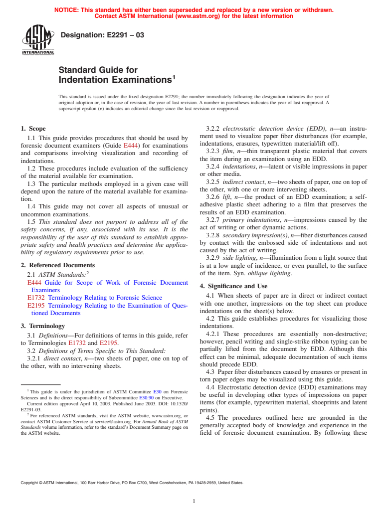 ASTM E2291-03 - Standard Guide for Indentation Examinations (Withdrawn 2012)