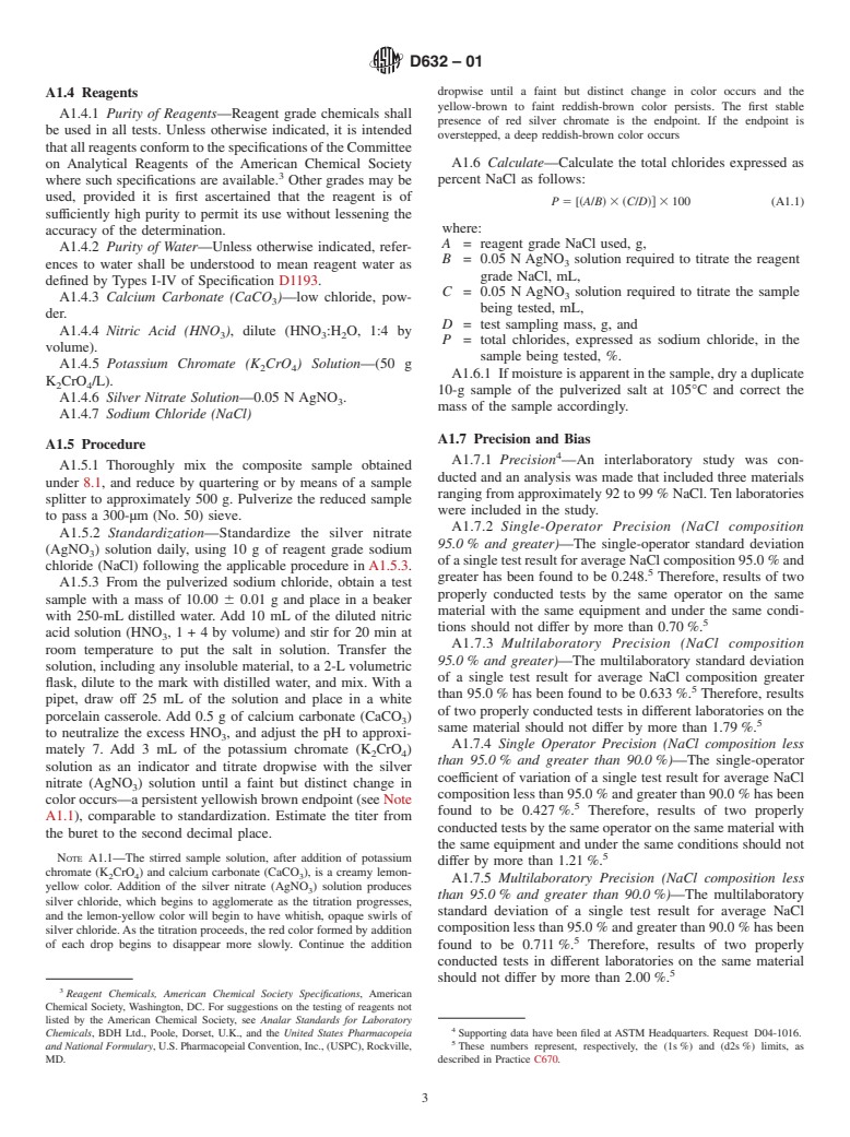 ASTM D632-01 - Standard Specification for Sodium Chloride (Withdrawn 2010)