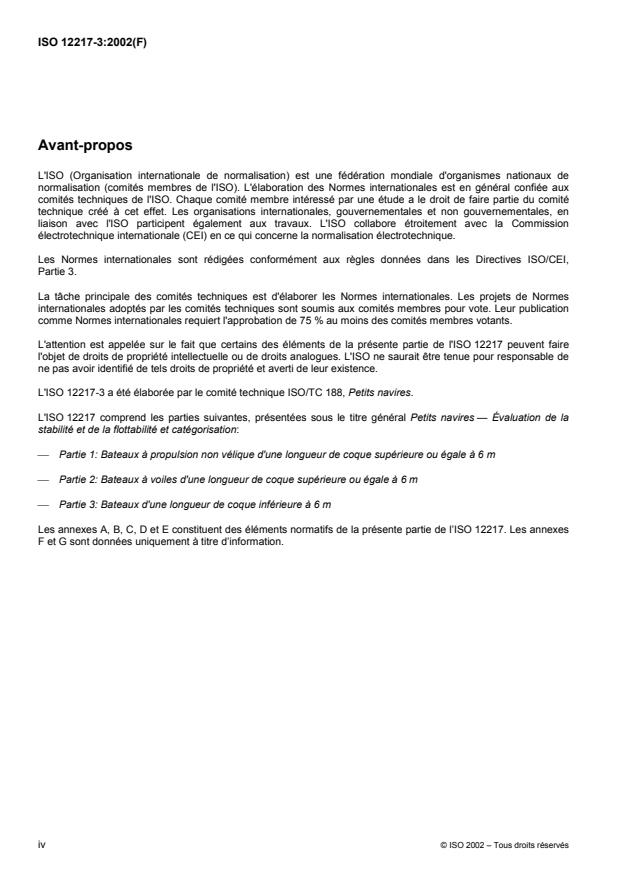 ISO 12217-3:2002 ISO 12217-3:2002 - Petits navires -- Évaluation de la stabilité et de la flottabilité et catégorisation - Page 4 preview
