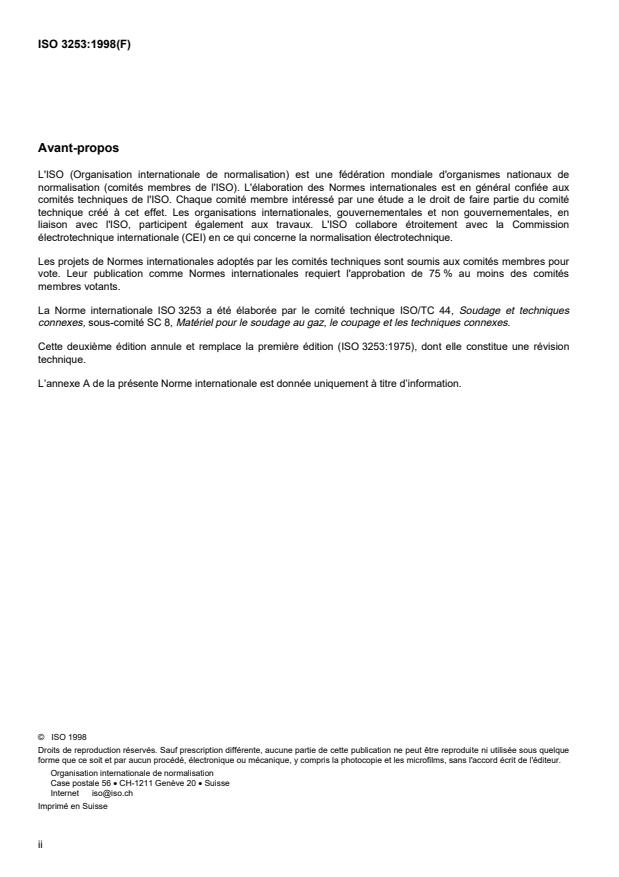 ISO 3253:1998 ISO 3253:1998 - Matériel de soudage aux gaz -- Raccords pour tuyaux souples pour appareils de soudage, coupage et techniques connexes - Page 2 preview