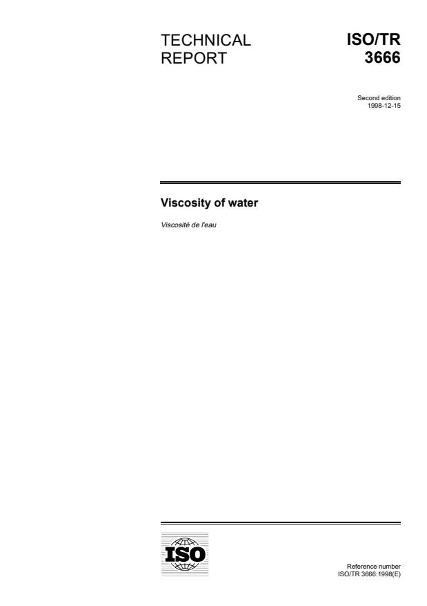 ISO/TR 3666:1998 - Viscosity of water