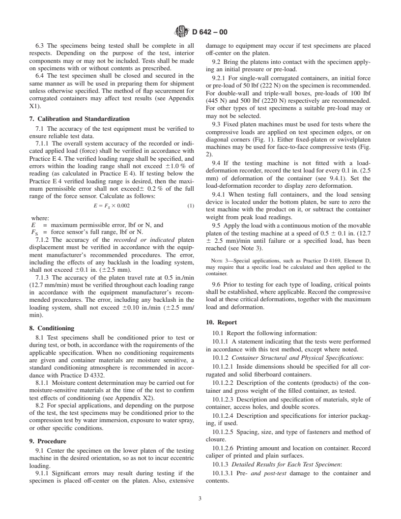 ASTM D642-00 - Standard Test Method for Determining Compressive Resistance of Shipping Containers, Components, and Unit Loads