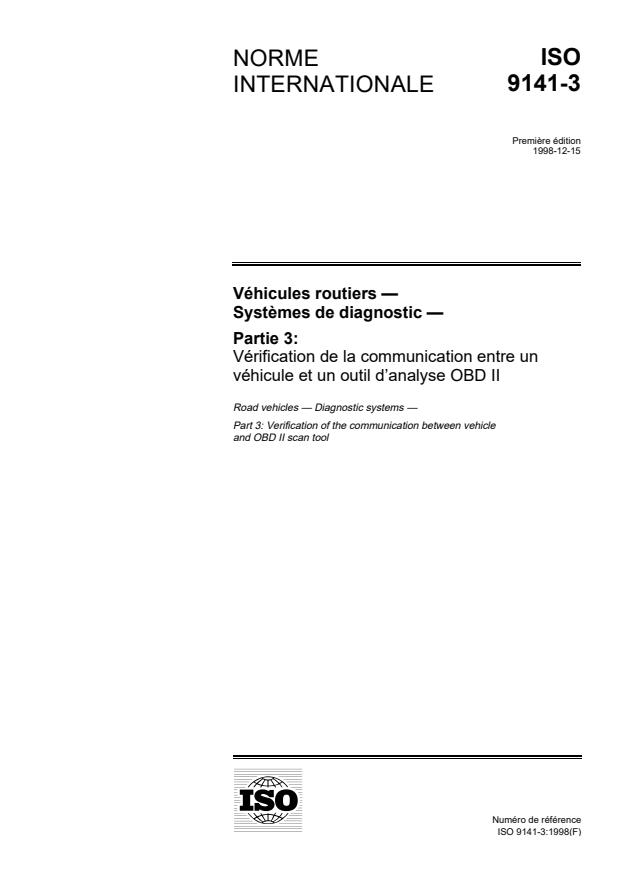 ISO 9141-3:1998 - Véhicules routiers -- Systemes de diagnostic
