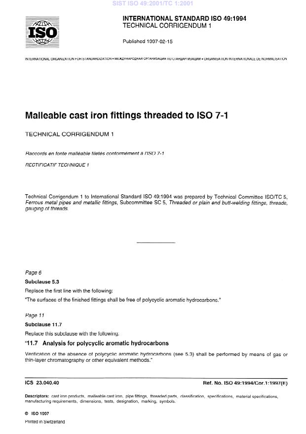 ISO 49:2001/TC 1:2001