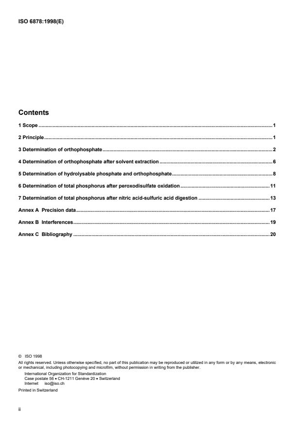ISO 6878:1998 ISO 6878:1998 - Water quality -- Spectrometric determination of phosphorus using ammonium molybdate - Page 2 preview