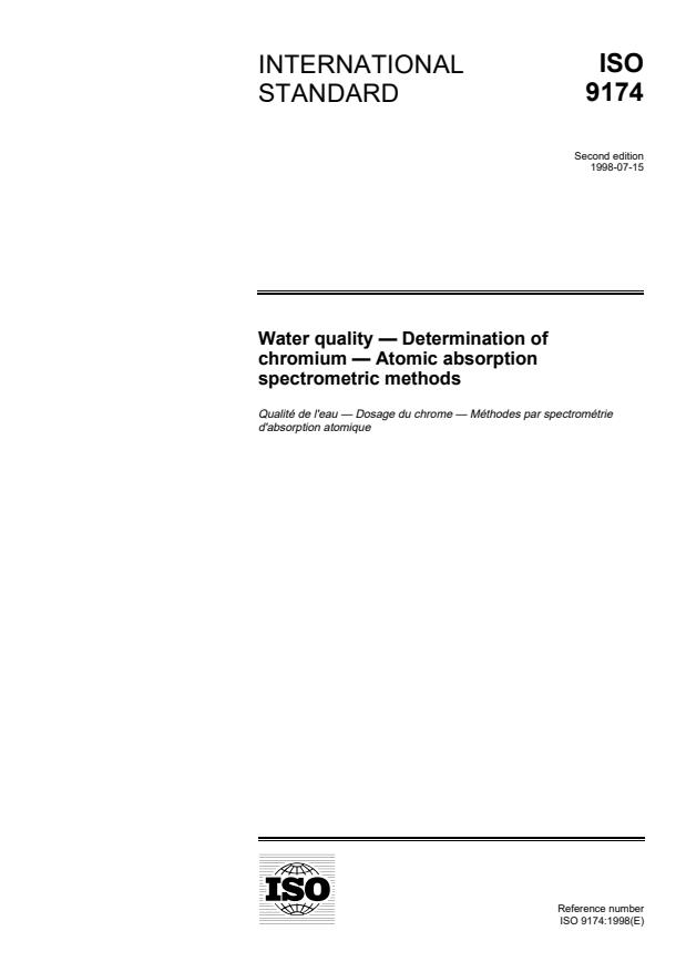ISO 9174:1998 - Water quality -- Determination of chromium -- Atomic absorption spectrometric methods